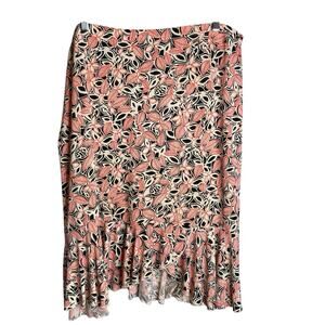 Linda Leal‎ Women's Pink Floral Print Asymmetrical Hem Skirt XL Boho Flowy Artsy
